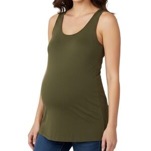 Liz Lange Maternity Tank Top Olive Green Scoop Neck Basic Layering Size L